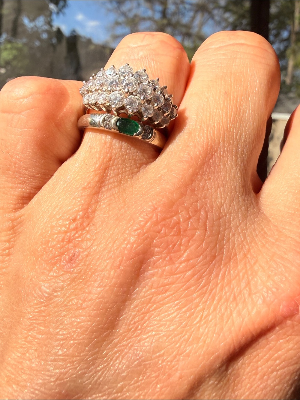 Vintage Sterling Silver waterfall cubic zirconia ring Sz 7
